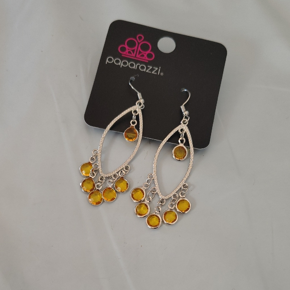 Paparazzi Silver Earrings with Yellow Accents
